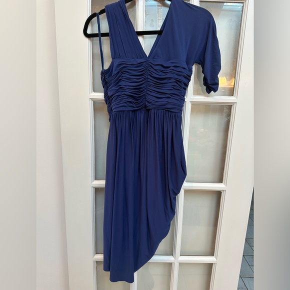 BCBGMaxAzria Christina Ruched Asymmetric Blue Drape Dress Women’s Size Medium M - Picture 8 of 15